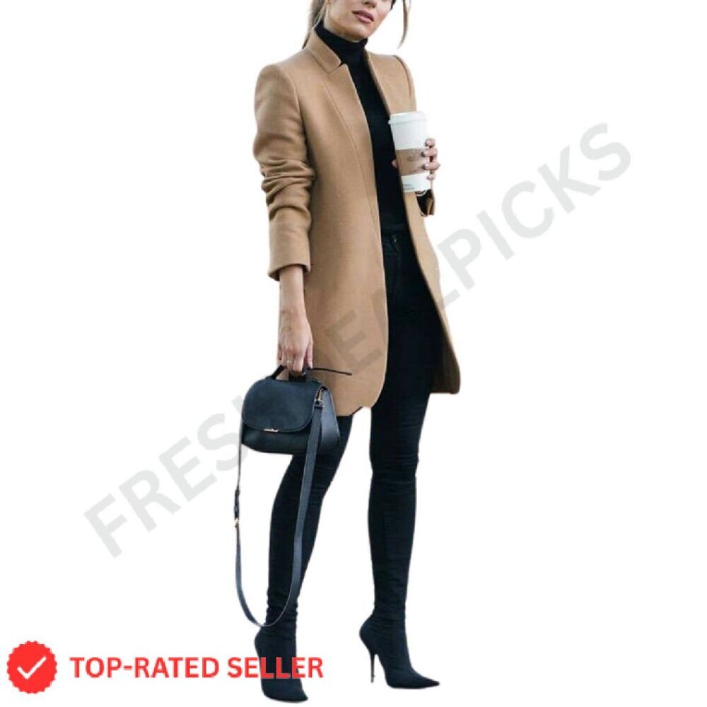 Stand Collar Open Front Pea Coat Elegant Chic Winter Trench Coat Outerwear